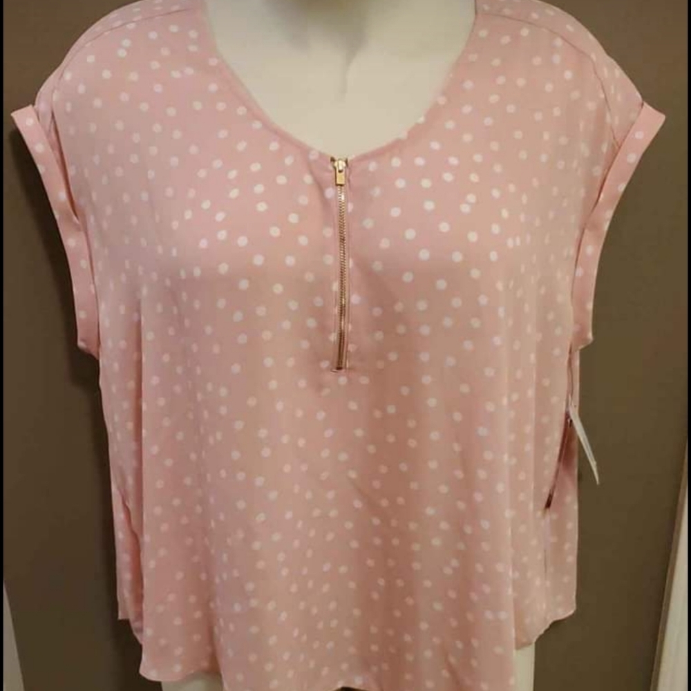 NWT Bold Elements Pink & White polka dot blouse